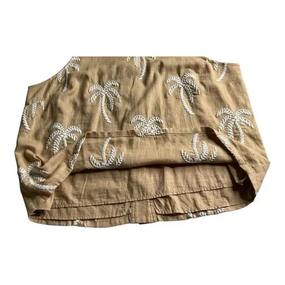 Ann Taylor Palm Embroidered Button Back Halter Tan Top, Size Large - Picture 10 of 16
